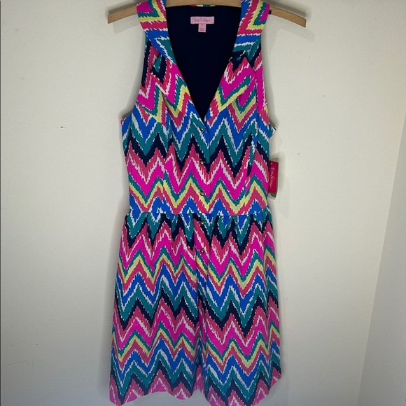 NWT Lilly Pulitzer Sherlynn Hearts A Flutter Multi Color Chevron Striped Dress 8 - Picture 3 of 16